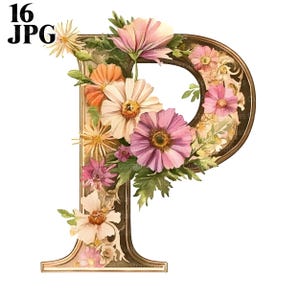 Imágenes prediseñadas de 16 letras P, impresión del alfabeto, imágenes prediseñadas del alfabeto, archivos JPG de alta calidad, imágenes prediseñadas de acuarela, diario basura, descarga digital, manualidades de papel