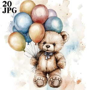 20 Teddy Bear Clipart, Teddy Bear Nursery, High Quality JPG, Watercolor Clipart, Junk Journal, Digital Download, Paper Craft, Commercial Use