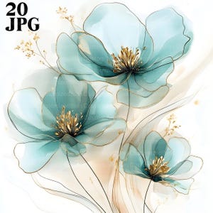 20 Abstrakt Grüne Blumen Clipart, Blumen Druck, Hochwertige JPG, Aquarell Clipart, Junk Journal, Digital Download, Papier Handwerk Clip Art