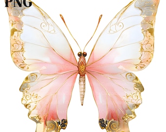 水彩ピンクの蝶のクリップアート、蝶ピンクゴールド、かわいい蝶