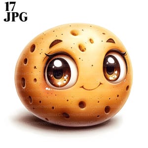 Paquete de 17 imágenes prediseñadas de papas lindas, ilustración de papas, papas kawaii, imprimibles de verduras, imágenes prediseñadas de alimentos lindas, diario basura, descarga digital, JPG