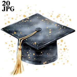 20 imágenes prediseñadas de borlas de birrete de graduación, imágenes prediseñadas de graduación, tarjetas de graduación, archivos JPG de alta calidad, imágenes prediseñadas de acuarela, descarga digital, manualidades de papel