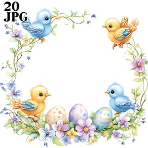 20 imágenes prediseñadas de bordes de Pascua, marcos de Pascua, imágenes prediseñadas de pollitos, imágenes prediseñadas de huevos de Pascua, imágenes prediseñadas de Pascua, descarga digital de diario basura JPG de alta calidad