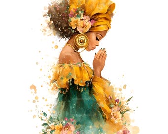 50 Praying Afro Women Clipart, Black Woman Clipart, Black Girl Clipart, Religious Clipart Praying Clipart African American Faith Clipart JPG