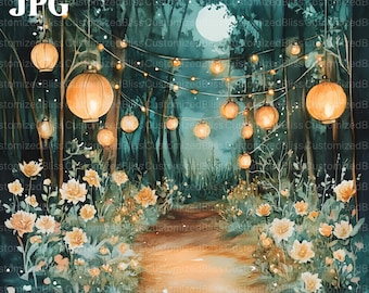Magical Forest Lights Clip Art Bundle, 30 High Quality JPGs, Junk Journal, Scrapbooking, Card Making, Watercolor Clipart, Fantasy, Enchanted