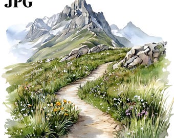 17 Mountain Trail Clipart, Mountain Clipart, High Quality JPG, Watercolor Clipart, Junk Journal, Digital Download Paper Craft Commercial Use