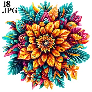 18 imágenes prediseñadas de flores mexicanas, imágenes prediseñadas aztecas, imágenes prediseñadas mexicanas, imágenes prediseñadas florales, imágenes prediseñadas de acuarela, diario basura, descarga digital, imágenes prediseñadas en formato JPG