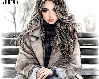 20 Autumn Girl Clipart, Woman Clipart, Autumn Clipart, High Quality JPGs, Watercolor Clipart, Junk Journal, Digital Download, Paper Craft