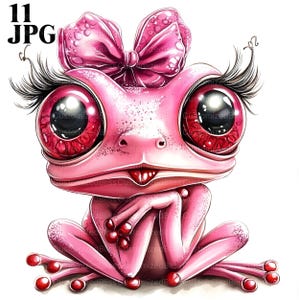 Clipart original grenouille rose, grenouille original, grenouille de dessin animé, animal drôle, 11 fichiers JPG de haute qualité, clipart aquarelle, journal indésirable, téléchargement numérique
