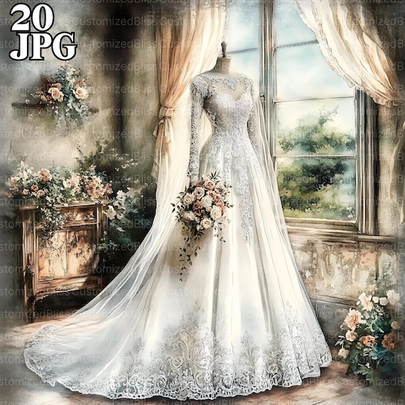 Victorian Wedding Gown Clip Art Bundle, Victorian Dress, Victorian Wedding,  20 High Res Watercolor Jpgs for Junk Journal, Digital Download - Etsy