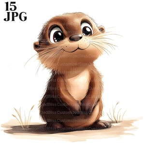 Cute Quirky Cartoon Otter Clipart Bundle, 15 High Quality JPGs, Otter Clip Art, Animal Clipart, Cute Otter, Junk Journal, Craft Scrapbooking