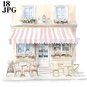 18 cliparts Paris Cafe mignon, cafés parisiens, Paris voyage Clipart, Clipart aquarelle, Junk Journal, téléchargement numérique, créations en papier, JPG