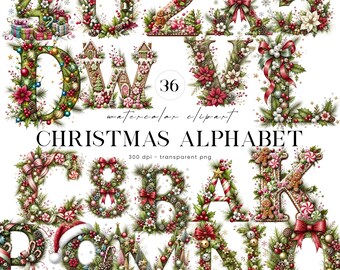Christmas Alphabet Clipart, Christmas Letters Clipart, Christmas Clipart, Holly Png, Winter Clipart, Holiday Clipart, Xmas Clipart