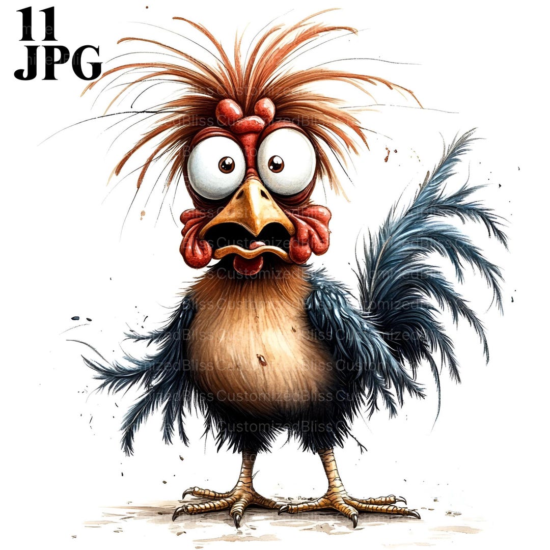 11 Funny Crazy Chicken, Quirky Cartoon Rooster Clipart, Quirky Rooster ...