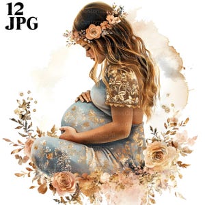 12 cliparts fête des mères, femme enceinte, clipart maternité, JPG de haute qualité, clipart aquarelle, Junk Journal, téléchargement numérique