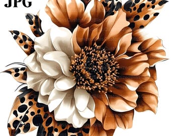 16 Leopard Flowers Clipart, Watercolor Flower Clip Art, Clipart Flowers, Leopard Pattern, Floral Illustrations, Digital Download, Craft, JPG