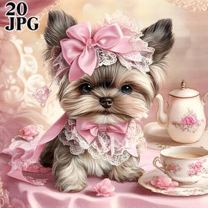 20 shabby chic puppy clipart, hond clipart, roze puppy, theekop clipart, aquarel clipart, ongewenste dagboek, digitale download, glinsterende clip art, jpg