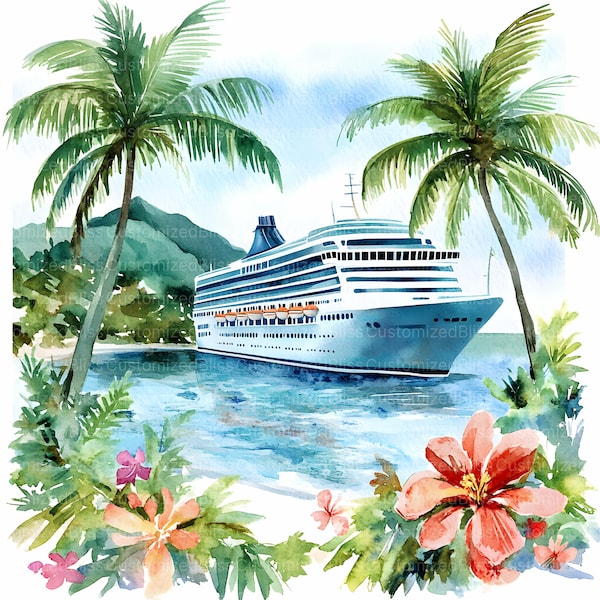 Praia e navio de cruzeiro clipart, 30 JPGs de alta qualidade, clipart de férias, férias de cruzeiro, clipart de viagem, diários de lixo, artesanato em papel