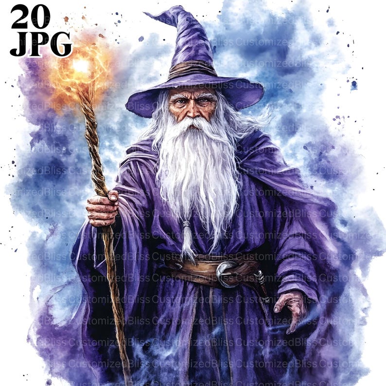 20 Old Wizard With Staff Clipart, Magician Clipart, High Quality Jpgs ...
