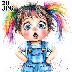 20 Whimsical kleine Mädchen Clipart, schrulligen Mädchen, hochwertige JPGs, Aquarell Clipart, Junk Journal, digitaler Download, Papiermodelle, Clip Art