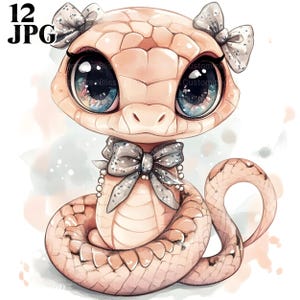 12 Clipart de cobra floral, Clipart de cobra com arco, Clipart de réptil, JPG de alta qualidade, Clipart de aquarela, Diário de lixo, Artesanato para download digital
