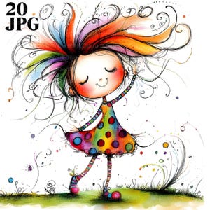Images clipart danse originale, 20 fichiers JPG aquarelle haute résolution pour la journalisation indésirable, scrapbooking, fabrication de cartes, téléchargement numérique, fille originale lunatique