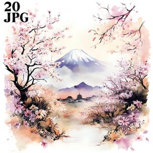 20 Japanese Landscape Clipart, Japanese Clipart, Mountain Clipart, Landscape Clipart, High Quality JPG, Junk Journal, Digital Download Craft
