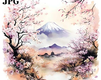 20 Japanese Landscape Clipart, Japanese Clipart, Mountain Clipart, Landscape Clipart, High Quality JPG, Junk Journal, Digital Download Craft