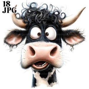 18 imágenes prediseñadas de vacas extravagantes, vaquillas divertidas, gráficos de vacas, archivos JPG de alta calidad, imágenes prediseñadas de acuarela, diario basura, descarga digital, manualidades de papel