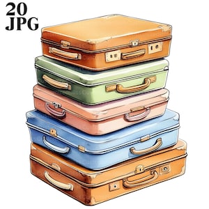 20 Cliparts de Malas, Imagens de Malas de Luxo, JPGs de Alta Qualidade, Clipart de Aquarela, Diário de Lixo, Download Digital, Artesanato em Papel, Para Imprimir