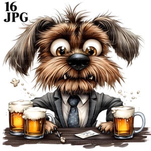 16 Dog Drinking Beer Clipart, Funny Dog Clipart, Cartoon Dog, Animal Beer, Funny Animal, High Quality JPGs, Digital Download, Junk Journal