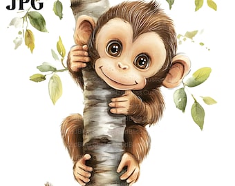 20 simpatici e divertenti clipart di scimmie, scimmietta carina, JPG di alta qualità, clipart di acquerelli, diario spazzatura, download digitale, artigianato di carta