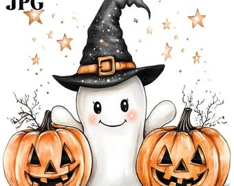16 Cute Ghost Clipart, Watercolor Ghost, Halloween Clipart, High Quality JPG, Watercolor Clipart, Junk Journal, Digital Download Paper Craft