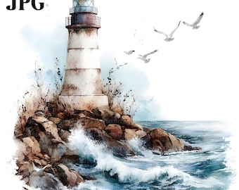 20 Lighthouse Clipart, Nautical Clipart, Ocean Clipart, High Quality JPGs, Watercolor Clipart, Junk Journal, Digital Download, Paper Craft