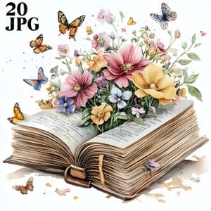 20 bloemenboeken clipart, sprookjesboeken clipart, boeken kinderkamer, boeken afbeeldingen, bloemen clipart, hoge kwaliteit jpg's, ongewenste dagboek, digitale download