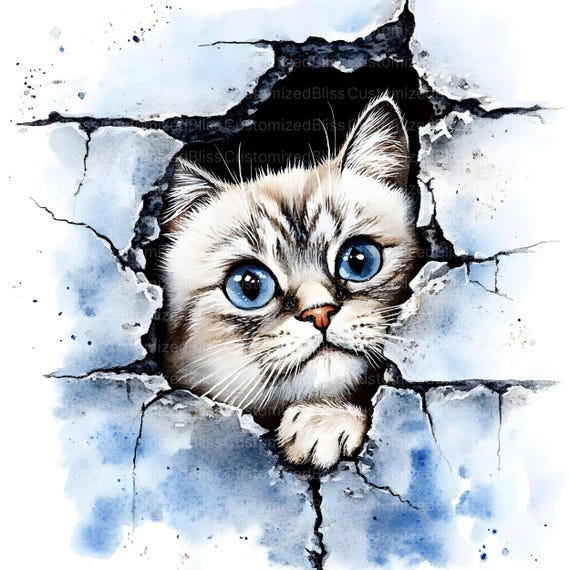 驚いた猫のクリップアート18点、面白い猫、水彩猫、高品質JPG、水彩