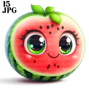 15 lindas imágenes prediseñadas de sandía, sandía imprimible, gráficos de sandía, sandía kawaii, archivos JPG de alta calidad, diario basura, uso comercial