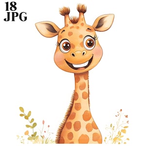 18 Giraffe Clipart, Cute Giraffes, Animal Clipart, High Quality JPGs, Watercolor Clipart, Junk Journal, Digital Download, Paper Craft