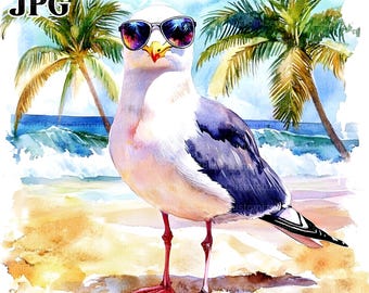 16 Möwe im Urlaub Clipart, Möwe Clipart, Möwe Clipart, hochwertige JPGs, Aquarell Clipart, Junk Journal, digitaler Download, Basteln
