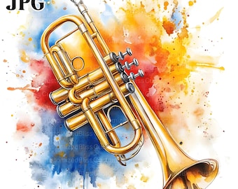 17 Modern Trumpet Clipart Bundle, Music Clipart, Musical