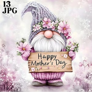 13 Clipart di gnomi per la festa della mamma, gnomi floreali, Clipart per la festa della mamma, JPG di alta qualità, Clipart di acquerelli, Junk Journal, Download digitale