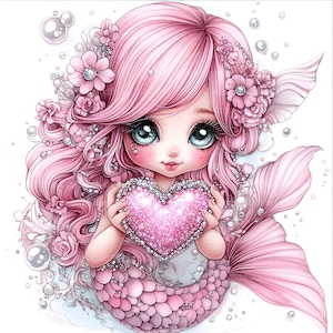 Mermaid Clipart, Heart Clip Art, Valentine's Day, Cute Mermaid Clipart ...