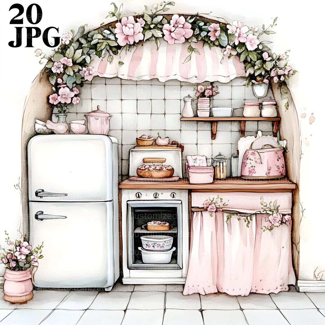 20 Shabby Chic Floral Kitchen Clipart, Watercolor Kitchen, High Quality ...