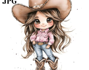 16 Cute Little Cowgirl Clipart, Western Clipart, Wild West Clipart, Watercolor Clipart, Junk Journal, Digital Download, Paper Craft, JPG