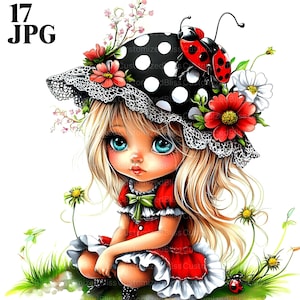 17 Clipart di coccinelle gnomo, Clipart di primavera, Clipart di insetti, JPG di alta qualità, Clipart di acquerelli, Diario spazzatura, Download digitale, Artigianato di carta