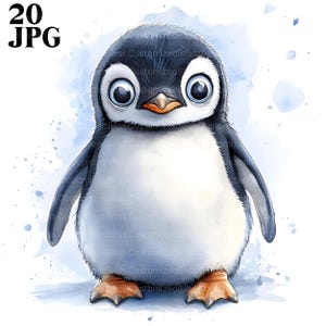 20 imágenes prediseñadas de pingüinos, pingüinos adorables, pingüino bebé, JPG de alta calidad, imágenes prediseñadas de acuarela, diario basura, descarga digital, manualidades de papel, imágenes prediseñadas