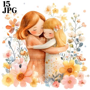 15 Mother&#39;s Day Clipart, Mother and Daughter Clipart, Mother and Child, Happy Mommy Day, Mom Clipart, High Quality JPGs, Digital Download