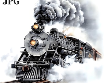 20 Vintage Train Clipart, Steam Locomotives, Vintage Travel, Nostalgic Train Art, Railroad Clipart, Junk Journal, Digital Download, JPG