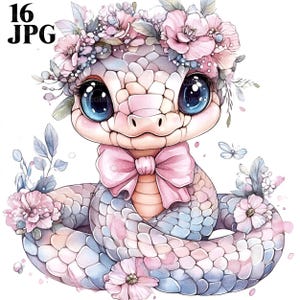 Clipart de cobra, clipart de réptil, clipart de arco, 16 JPGs de alta qualidade, clipart de aquarela, diário de lixo, download digital, artesanato em papel, clip art