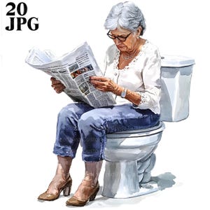 20 oma clipart, oma op het toilet afbeeldingen, oma clipart, aquarel oma, hoge kwaliteit jpg's, ongewenste dagboek, digitale download